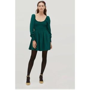 Hill House Home Norah Botanical Green Crepe Smocked Mini Dress XL NWOT